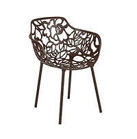 LeisureMod Devon Patio Dining Arm-Chair, Aluminum Stackable Design Side Chair, Weather Resistant Metal Chair, No Assembly, Uv Protected
