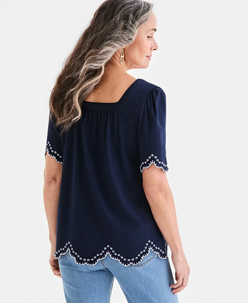 Style & Co Women's Embroidered Scalloped Knit Top, Macy's Exclusive