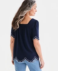 Style & Co Women's Embroidered Scalloped Knit Top, Macy's Exclusive
