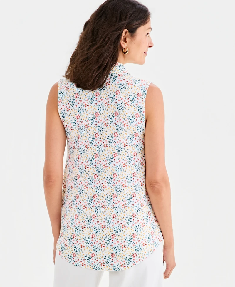 Style & Co Women's Printed Johnny-Collar Sleeveless Top, Macy's Exclusive