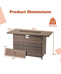 Sugift 44.5 in Rattan Propane Fire Pit Table with Steel Burner