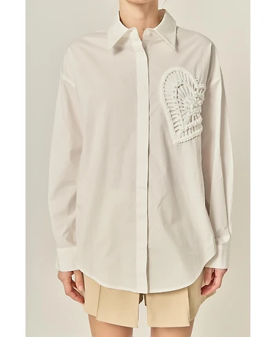 English Factory Women's Pearl Heart Button up Shirt