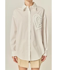 English Factory Women's Pearl Heart Button up Shirt