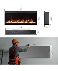 Mondawe 42" Linear Recessed-in Electric Fireplace with Remote Control, Adjustable Heat and Timer