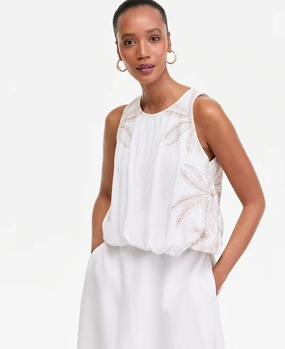 I.n.c. International Concepts Women's Sleeveless Embroidered Bubble Hem Top, Macy's Exclusive