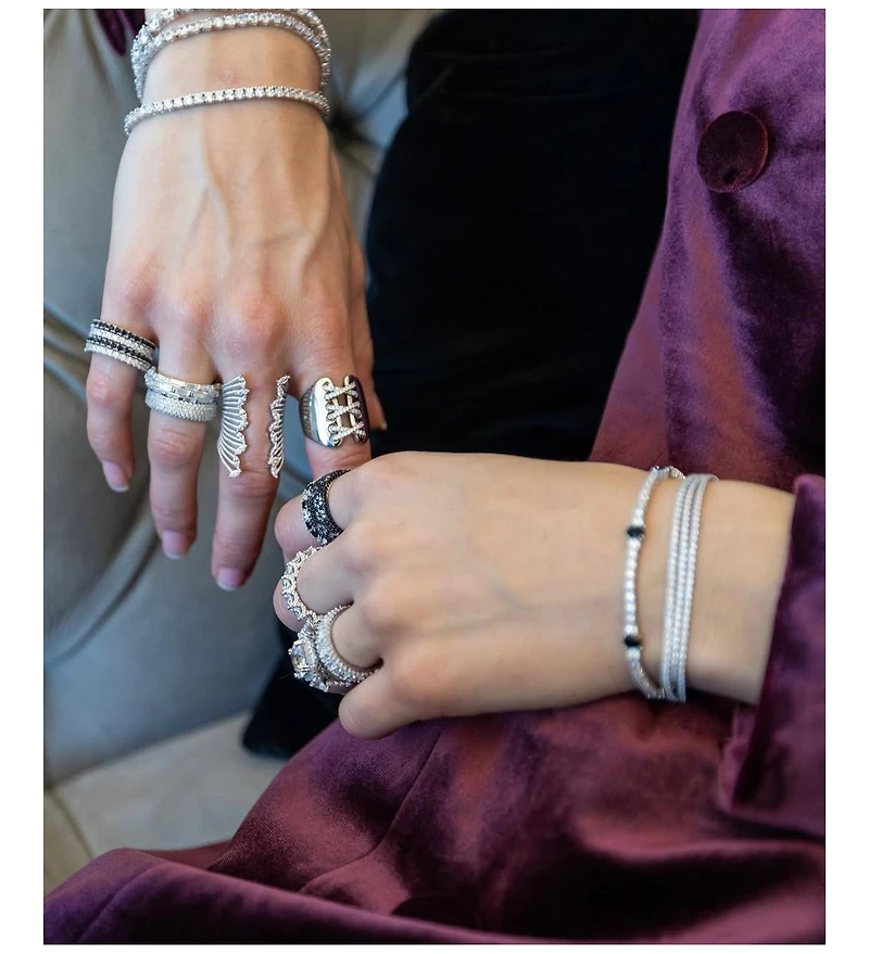 Suzy Levian Sterling Silver White Cubic Zirconia Wide Triple Cross Over Ring