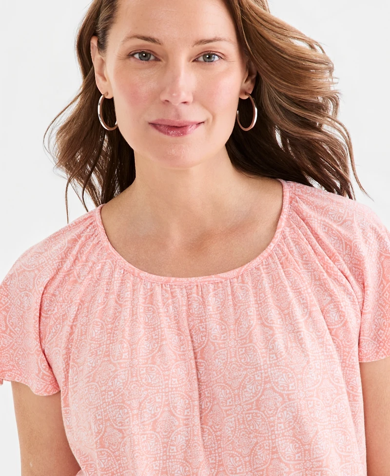 Style & Co Women's Printed Scoop-Neck Flutter-Sleeve Top, Macy's Exclusive