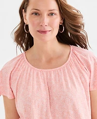Style & Co Women's Printed Scoop-Neck Flutter-Sleeve Top, Macy's Exclusive