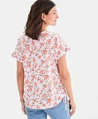 Style & Co Petite Ruched Tie Fresh Paisley Print V-Neck Top, Macy's Exclusive