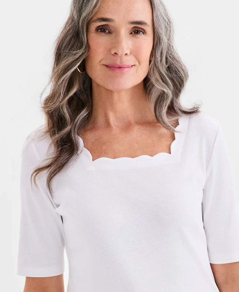 Style & Co Women's Cotton Scalloped Square-Neck Top, Macy's Exclusive