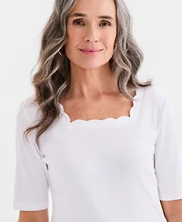 Style & Co Women's Cotton Scalloped Square-Neck Top, Macy's Exclusive