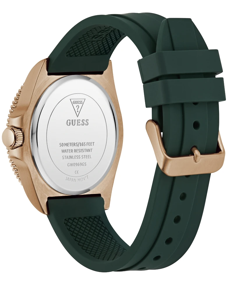 Guess Men's Rose Gold-Tone Green Silicone Analog Watch, 43mm