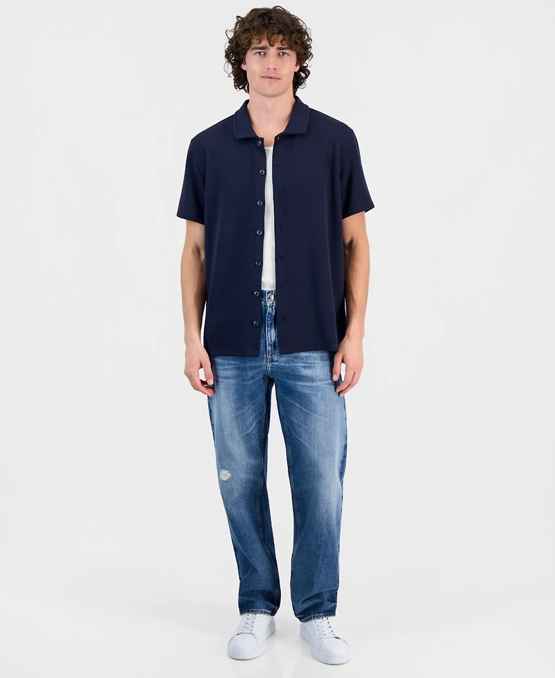 Guess Men's Arin Solid Knit Short-Sleeve Shirt