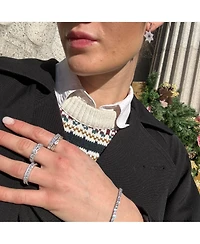 Suzy Levian Sterling Silver Cubic Zirconia White Baguette Three Row Eternity Band