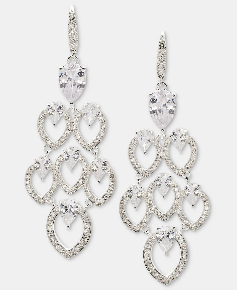 Anne Klein Silver-Tone Navette Pearl Stone Chandelier Earrings