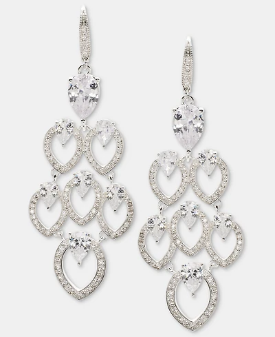 Anne Klein Silver-Tone Navette Pearl Stone Chandelier Earrings