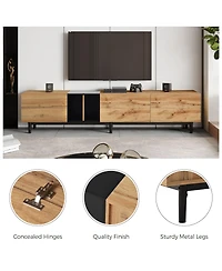 Rainsken Modern Wooden Tv Stand for 80" TVs, Media Console Entertainment Center with 3 Cabinets and Open Shelves for Living Room