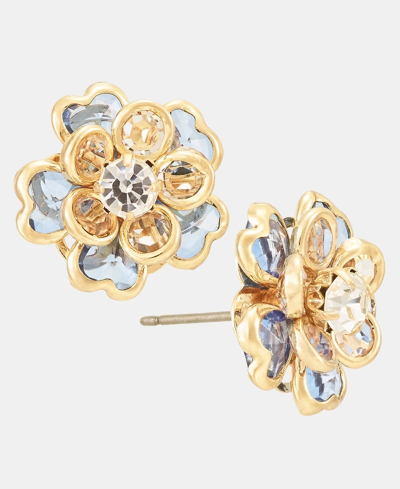 Anne Klein Gold-Tone Blue Multifaceted Stone Flower Button Earrings