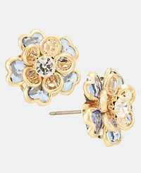 Anne Klein Gold-Tone Blue Multifaceted Stone Flower Button Earrings
