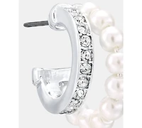 Anne Klein Silver-Tone Two-Row Imitation Pearl Huggie Earrings