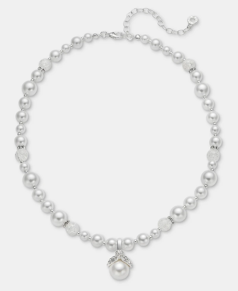 Anne Klein Silver-Tone Removable Glass Pearl Pendant Necklace