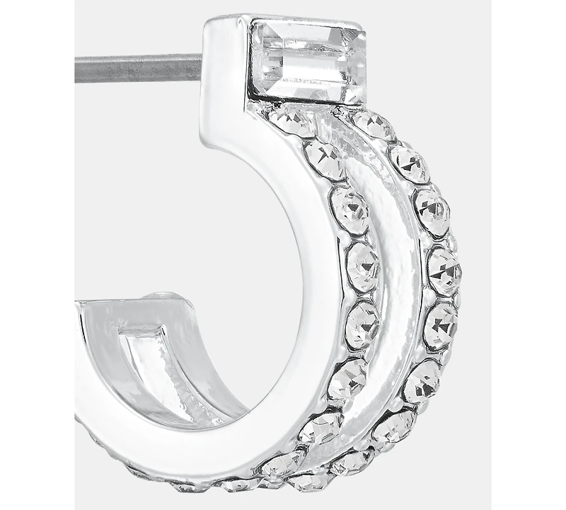 Dkny Silver-Tone Crystal Stone Pave C Hoop Earrings