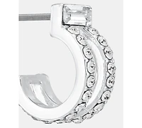 Dkny Silver-Tone Crystal Stone Pave C Hoop Earrings