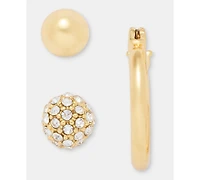 Dkny Gold-Tone Stud and Hoop Earrings, Set of 3