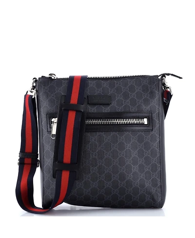 Pre-Owned Gucci Medium Web Strap Front Zip Messenger Bag Gg Coated Canvas