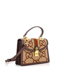 Pre-Owned Gucci Small Ophidia Flap Top Handle Bag Jumbo Gg Canvas