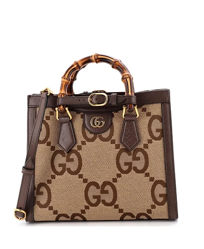 Pre-Owned Gucci Small Diana Nm Bamboo Handle Tote Jumbo Gg Canvas