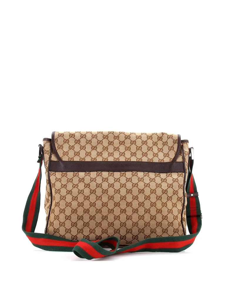 Pre-Owned Gucci Medium Web Strap Flap Messenger Gg Canvas