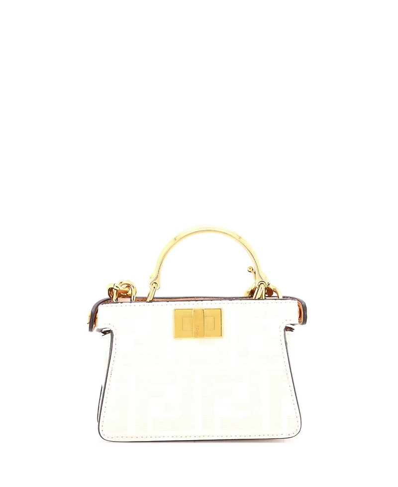 Pre-Owned Fendi Nano Maxi Handle Peekaboo Bag Zucca Coated Canvas with Inlay Leather