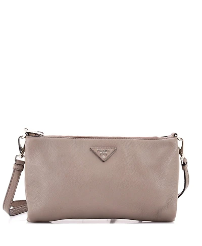 Pre-Owned Prada Mini Flat Zip Crossbody Bag Vitello Daino