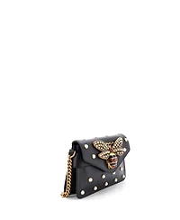 Pre-Owned Gucci Mini Broadway Pearly Bee Shoulder Bag Embellished Leather