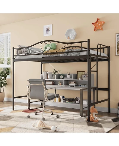 gaomon Twin Metal Loft Bed Frame, 400lb Capacity, Noise-Free, Space-Saving, Full Guardrail, Ladder, Easy Assembly