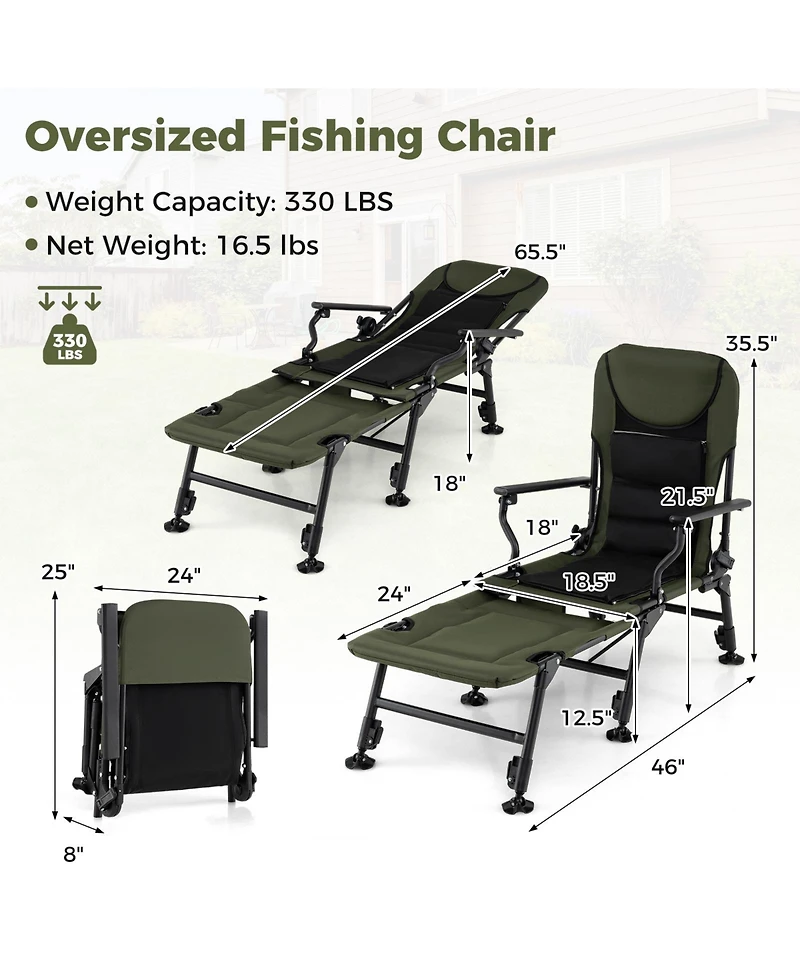 Sugift Oversized Foldable Fishing Chair with Detachable Footrest