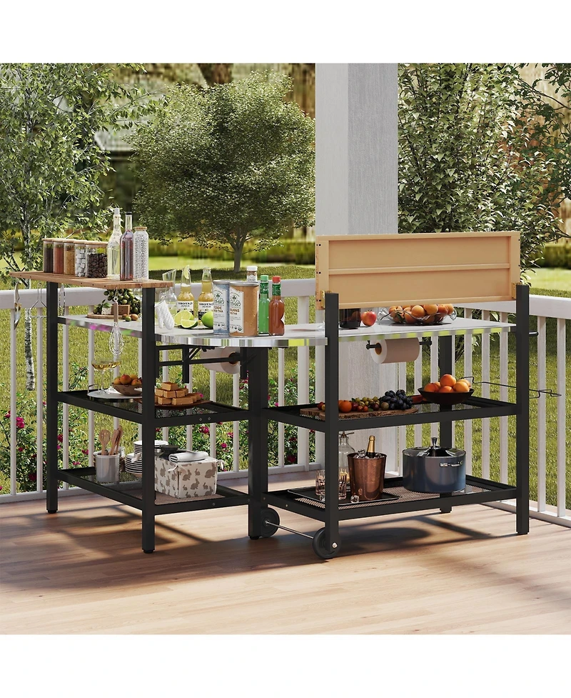 Sugift Outdoor Foldable Grill Table with Flip-Up Top and 2 Storage Shelves for Backyard Garden