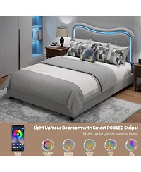 gaomon Led Twin Bed Frame for Kids, 2 Drawers, Upholstered Platform, Storage, No Box Spring