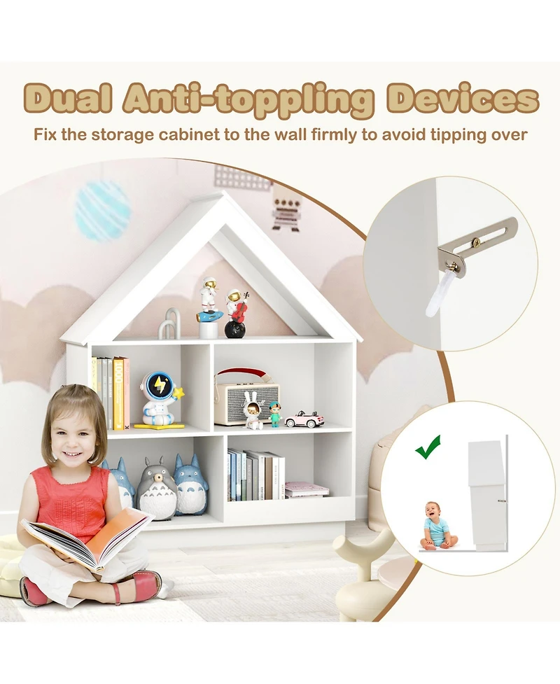 Sugift 3 Tier House Shaped Kids Toy Storage Organizer with Open Shelves