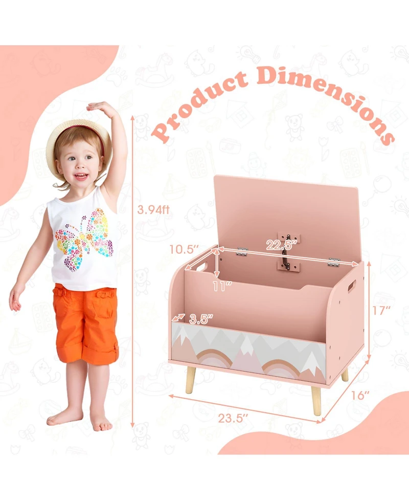 Sugift Kids Wooden Toy Box with Front Bookshelf and Solid Wood Legs