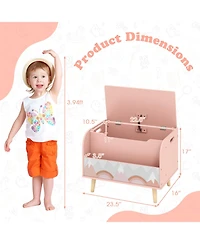 Sugift Kids Wooden Toy Box with Front Bookshelf and Solid Wood Legs