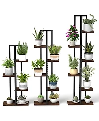 Sugift Three Piece Tall Wood Plant Stand Set with Multi Tier Design