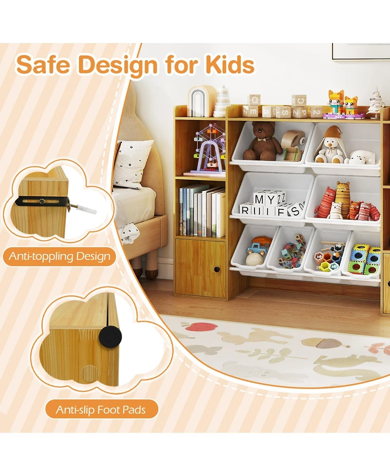 Sugift Kids Toy Storage and Bookshelf with Boxes and Open Shelves