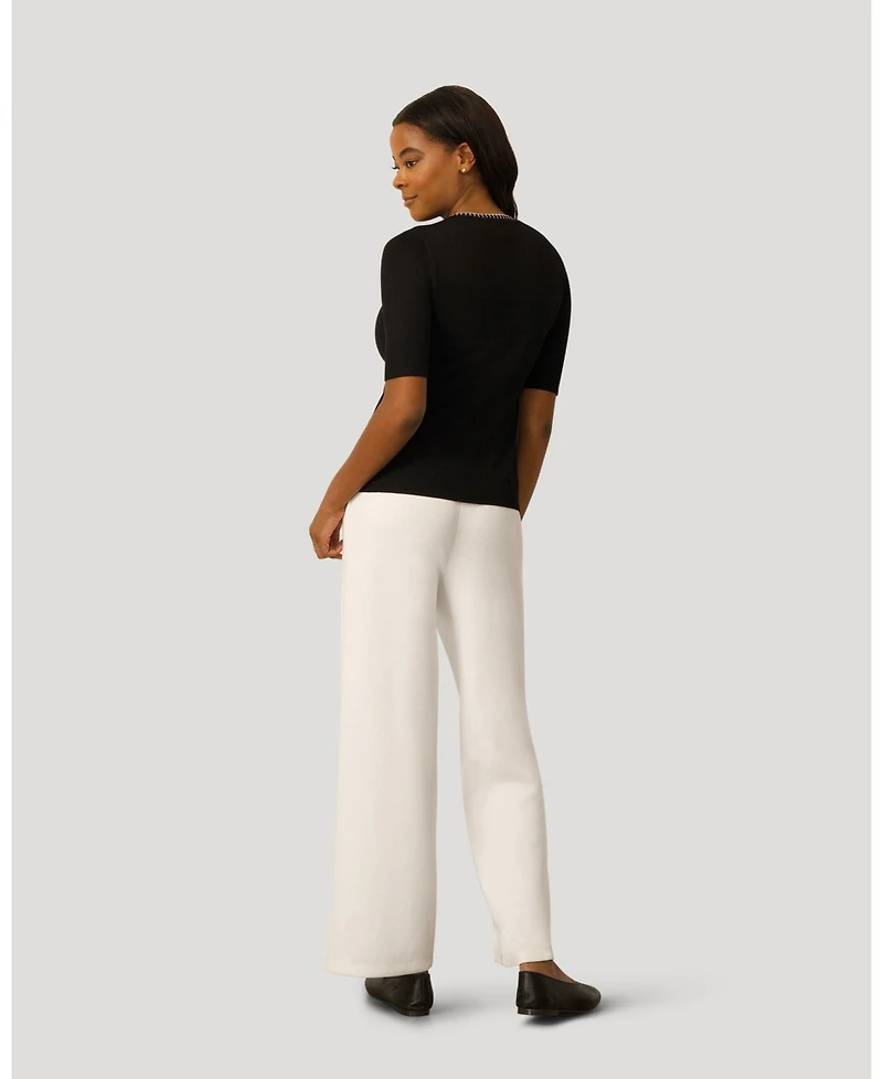 Cable & Gauge Women's Elbow Sleeve Pick Stitch Trim Sweater