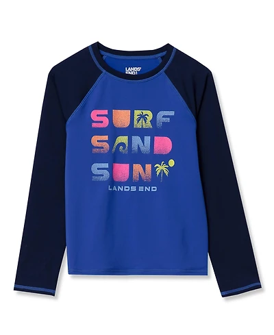 Lands' End Girls Slim Chlorine Resistant Long Sleeve Crew Neck Rash Guard Swimwear