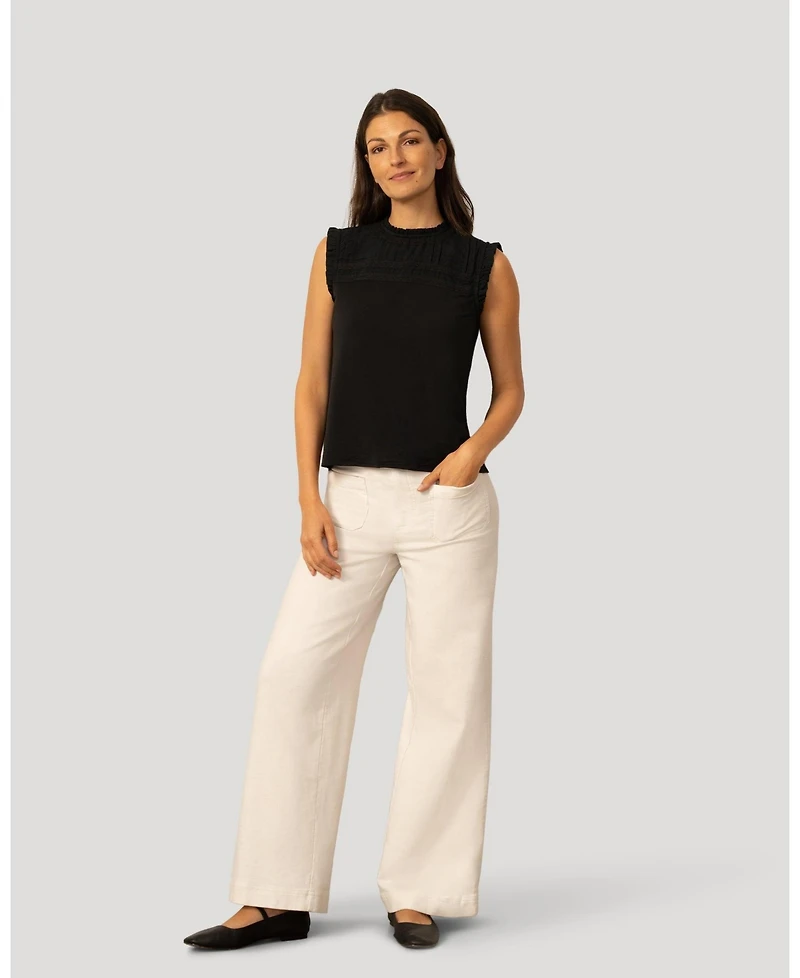 Cable & Gauge Women's Mixed Media Ruffle Sleeve Top