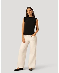 Cable & Gauge Women's Mixed Media Ruffle Sleeve Top