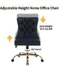 Rainsken Velvet Upholstered Office Chair, Tufted Button Desk Chair, Adjustable Swivel Computer Chair with Metal Base