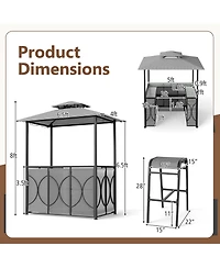 Sugift 6.5 x 4 x 8 ft Grill Gazebo Set with Bar Table and Stools